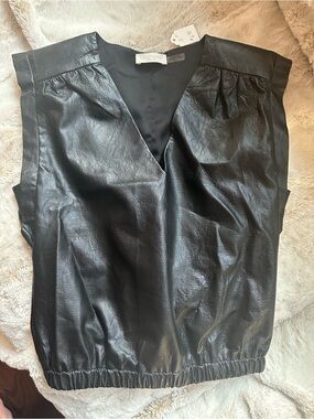 Ramy Brook Black Faux-Leather V-Neck Tank